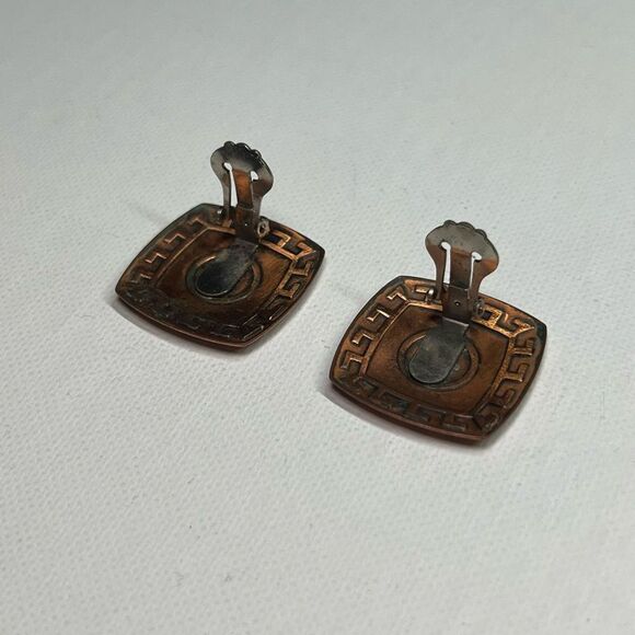 VINTAGE Square Modernist “Sun” Abstract Copper Earrings Clip On - Picture 5 of 7